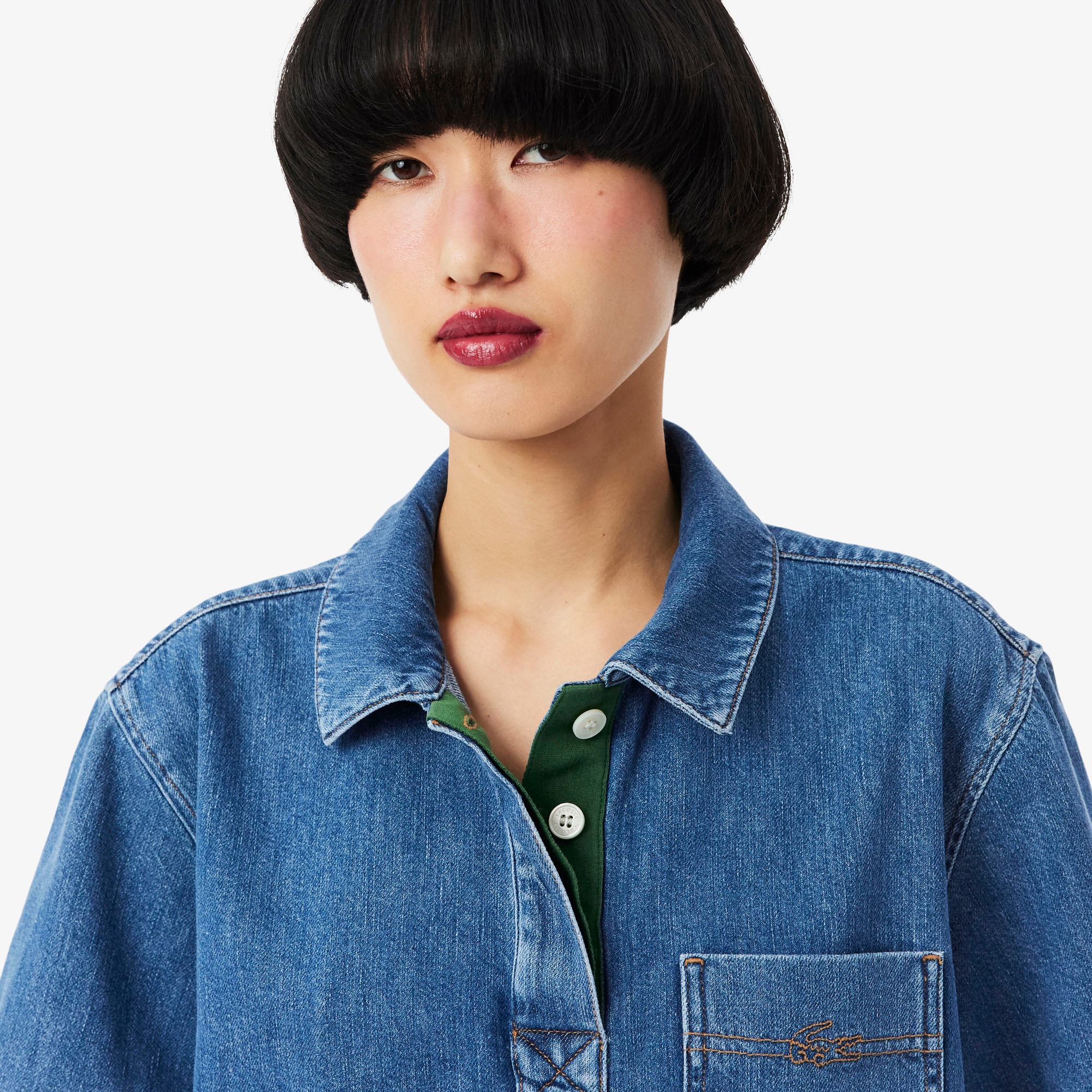 Oversized Lightweight Denim Polo Shirt image number 1