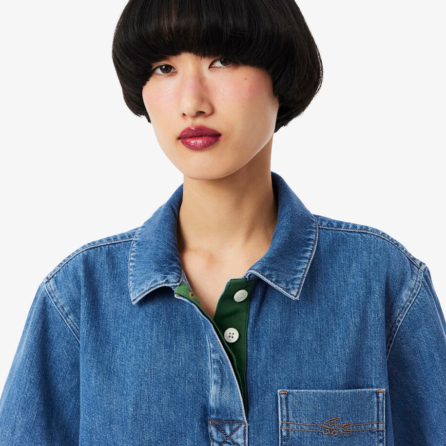 Oversized Lightweight Denim Polo Shirt image number 1