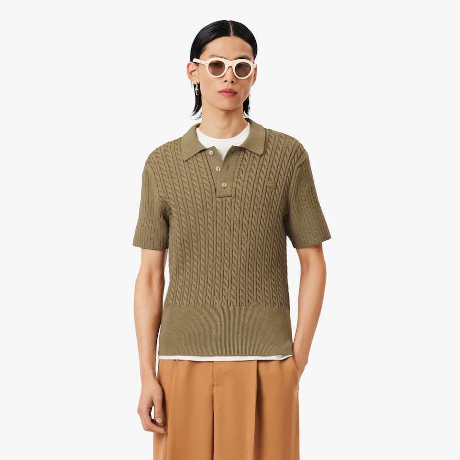 Runway Cable Knit Polo Collar Sweater image number 0