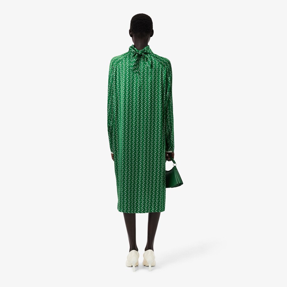 Runway Printed Satin Scarf Neck Dress image number 2