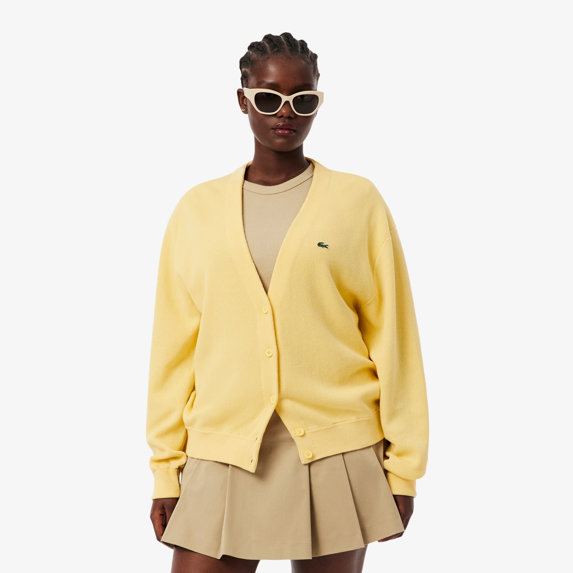 V Neck Moss Stitch Cotton Cardigan image number 6