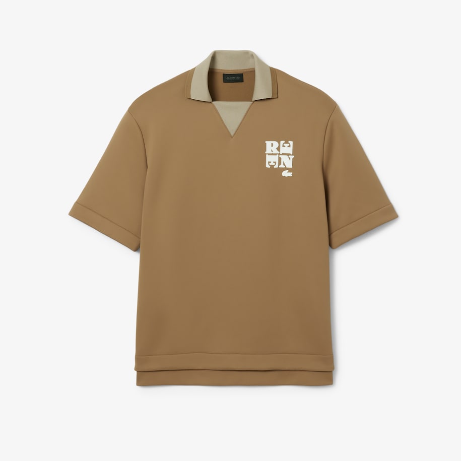 Runway Badge Accent Oversized Satin Polo Shirt image number 3