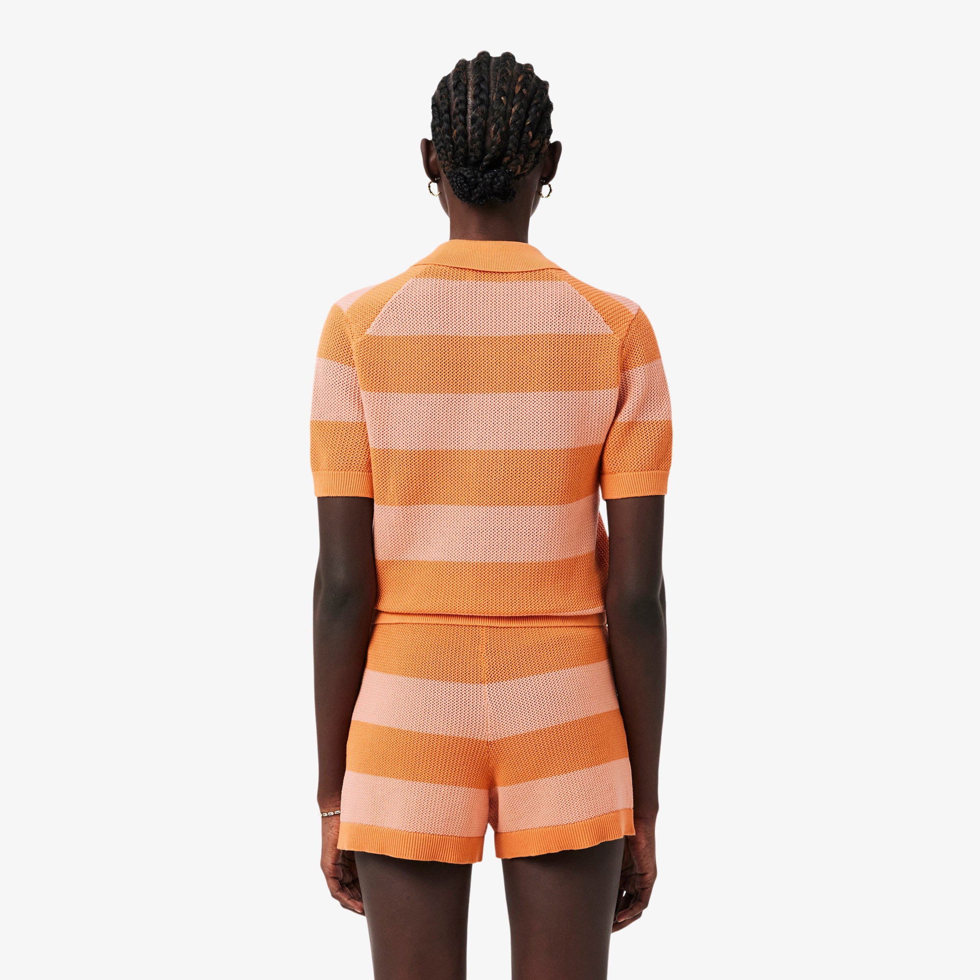 Striped Mesh Knit Polo Collar Sweater image number 2
