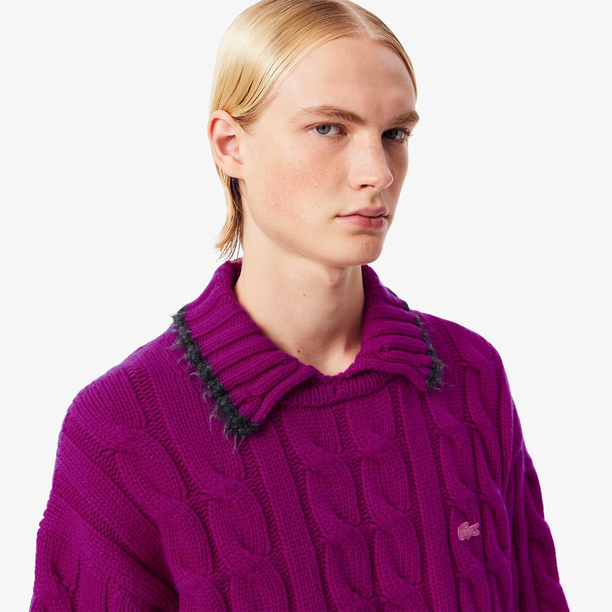 Runway Wool Polo Collar Cable Knit Sweater image number 1