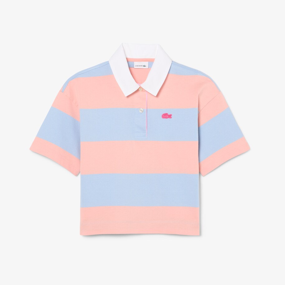 Oversized Striped Cotton Rugby Polo Shirt image number 3