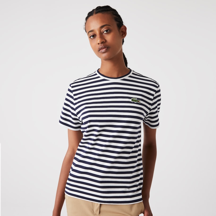 Women's Lacoste Loose Fit Striped Cotton Jersey T-Shirt image number 3