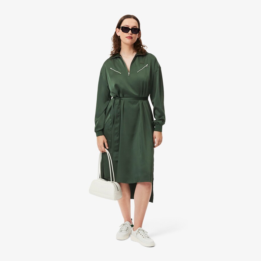 Long Sleeved Fluid Belted Dress image number 7