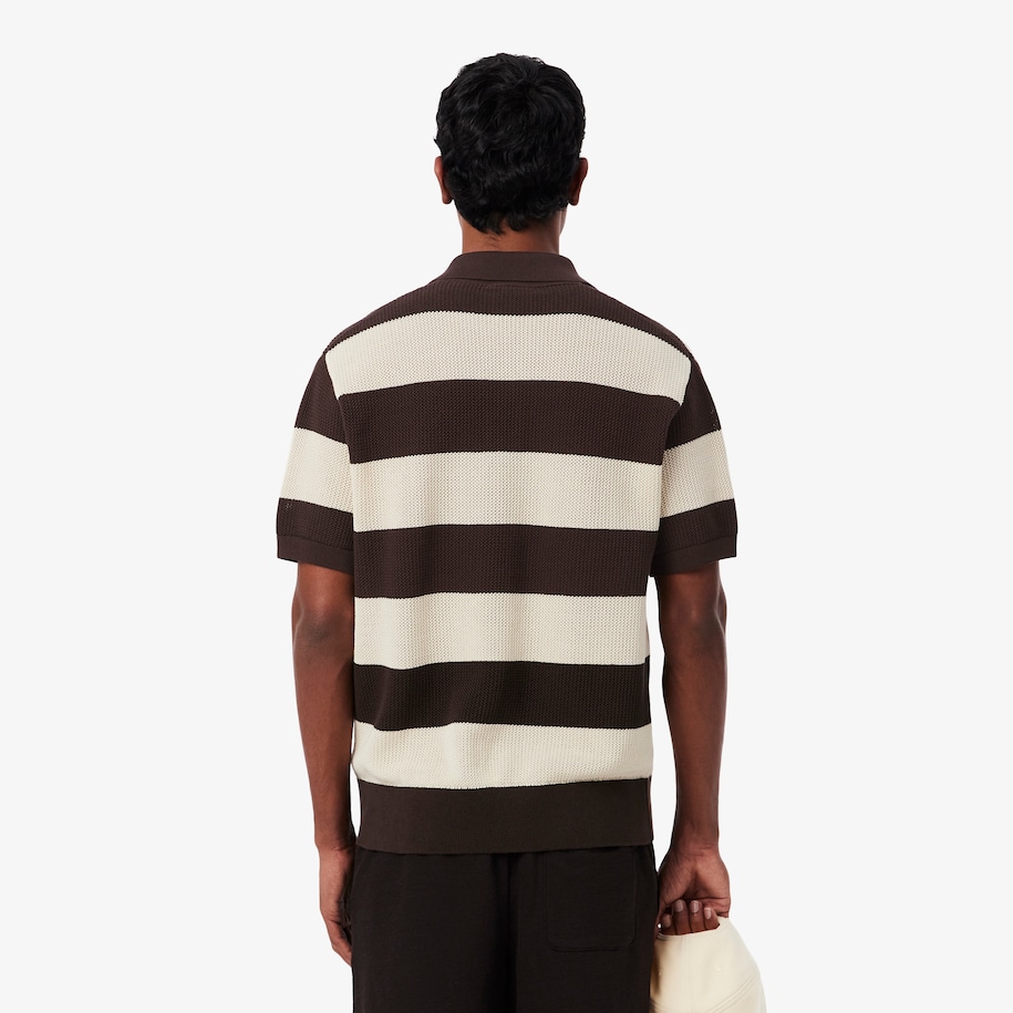 Short Sleeved Striped Polo Collar Sweater image number 2