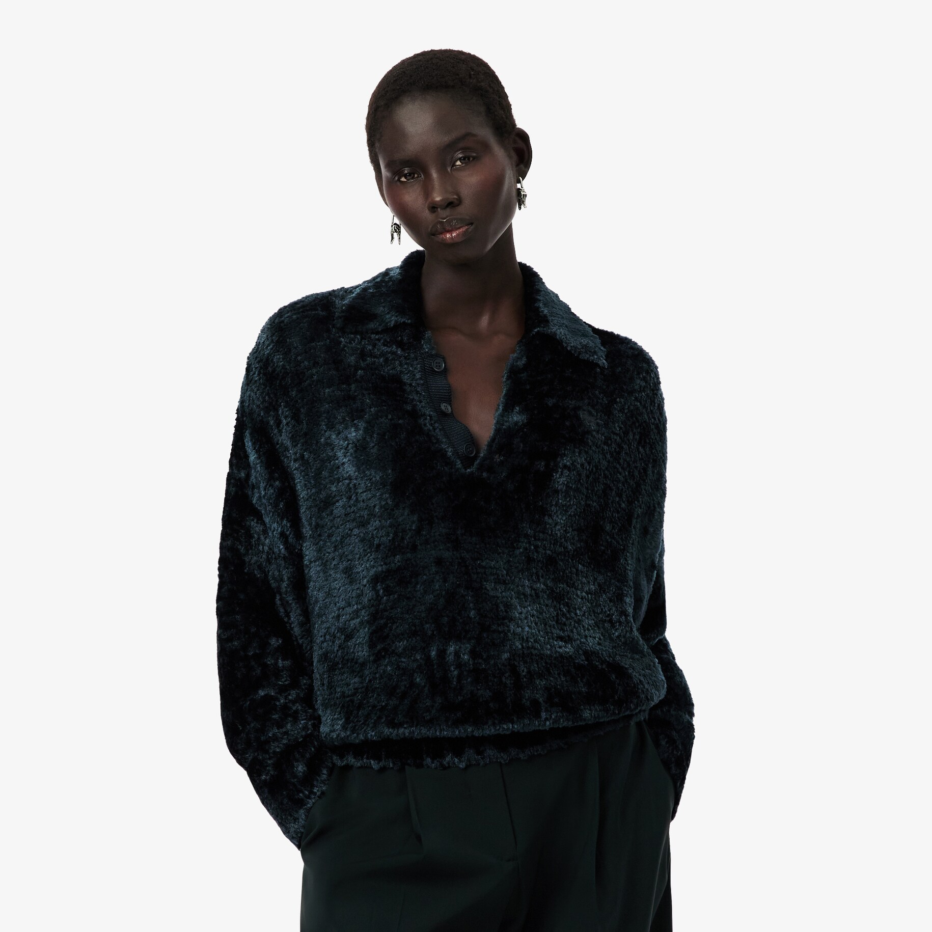 Runway Polo Collar Velour Sweater image number 0