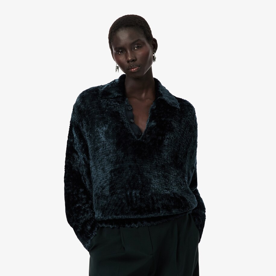 Runway Polo Collar Velour Sweater image number 0