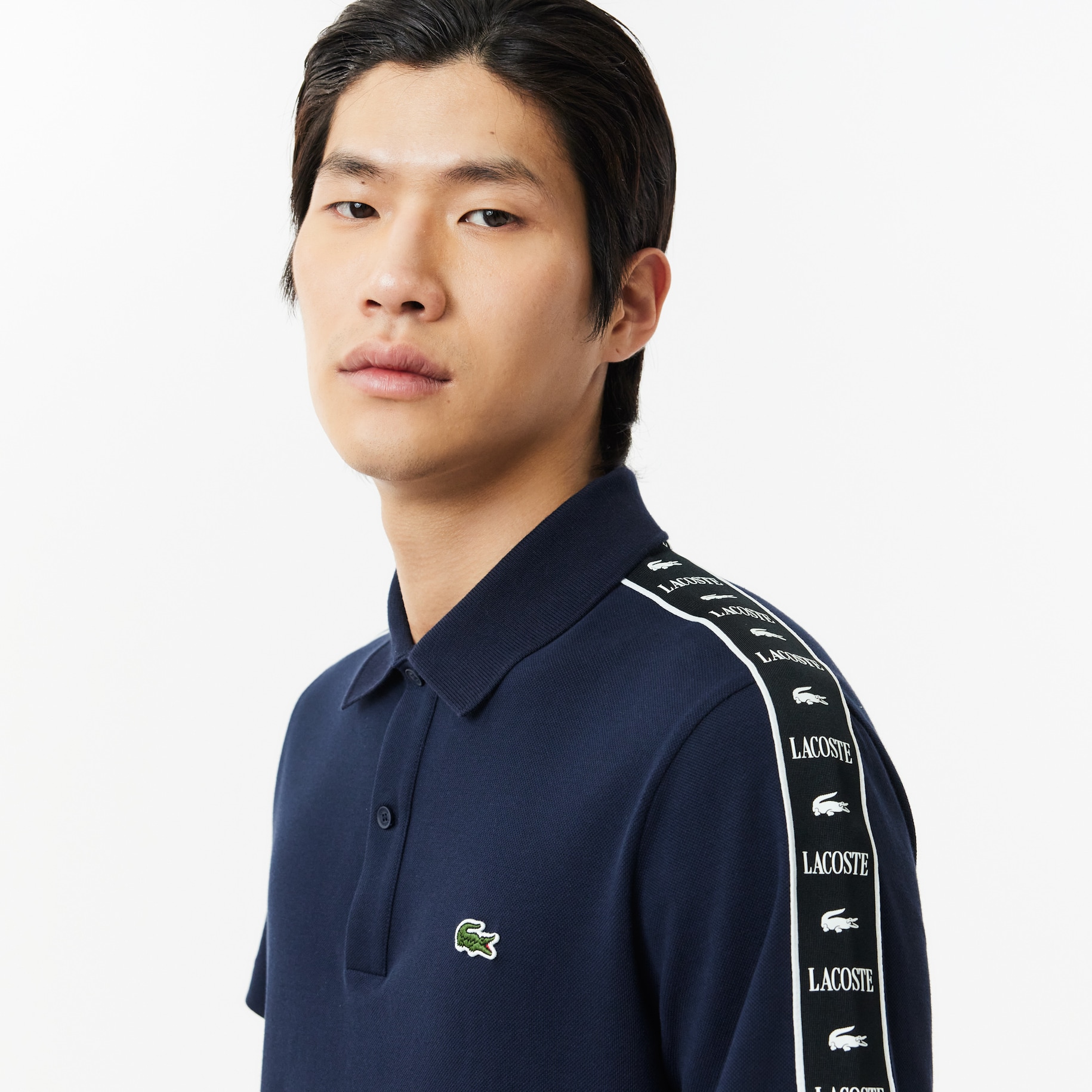 Logo Stripe Stretch Piqué Polo Shirt image number 1