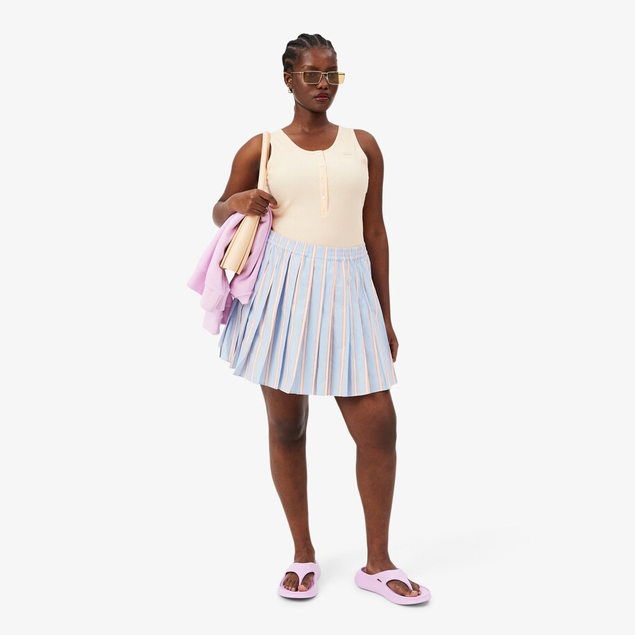 Poplin Short Striped Pleated Skirt image number 7