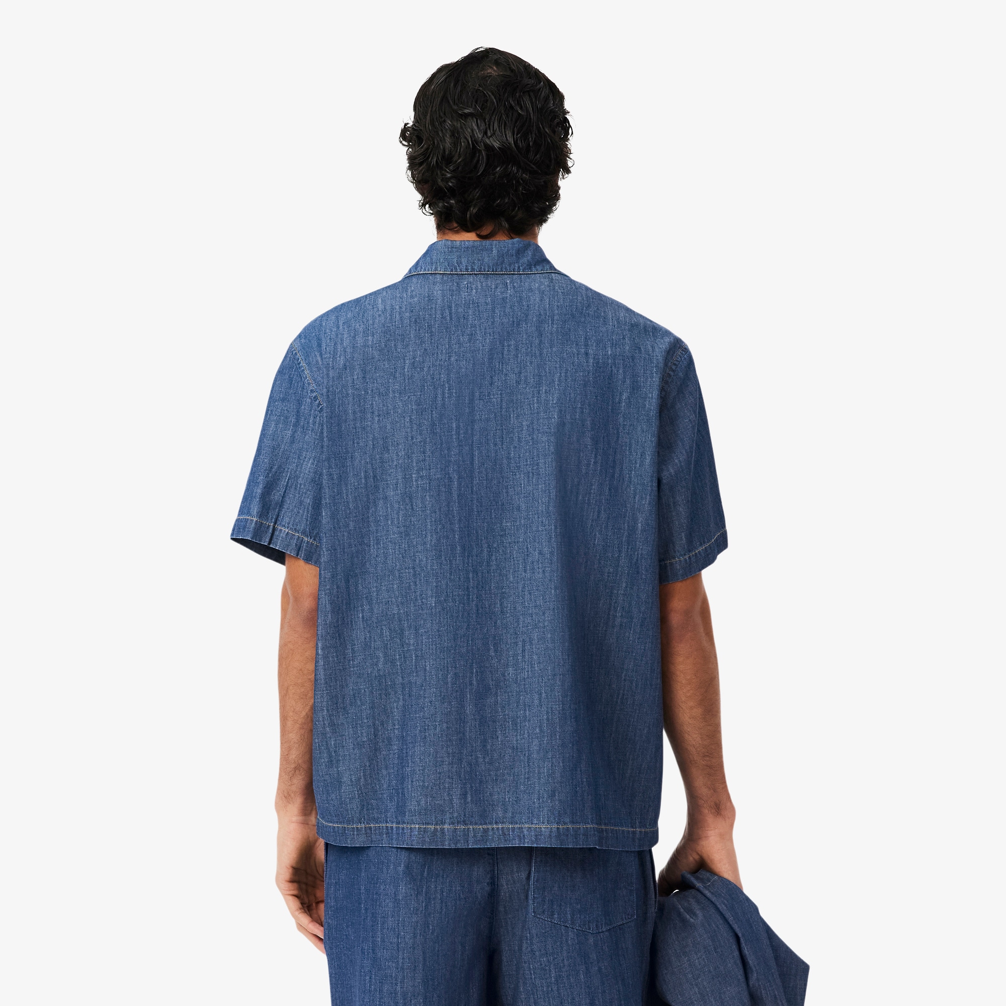 Relaxed Fit Open Neck Denim Shirt image number 2