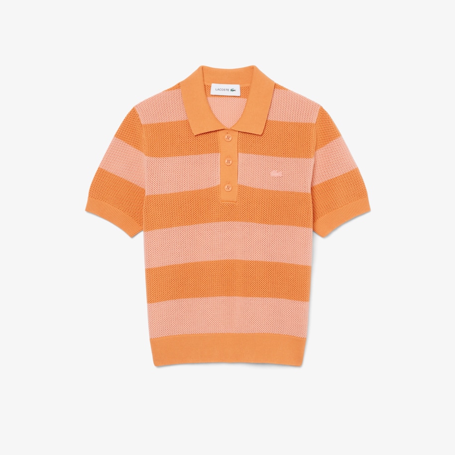 Striped Mesh Knit Polo Collar Sweater image number 3