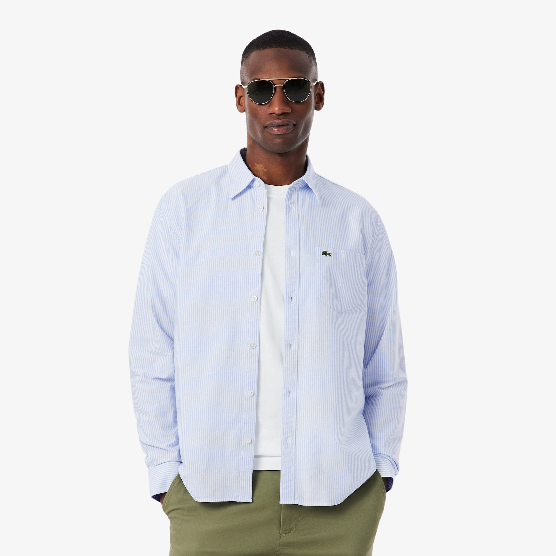 Striped Oxford Cotton Shirt with Pocket image number 0