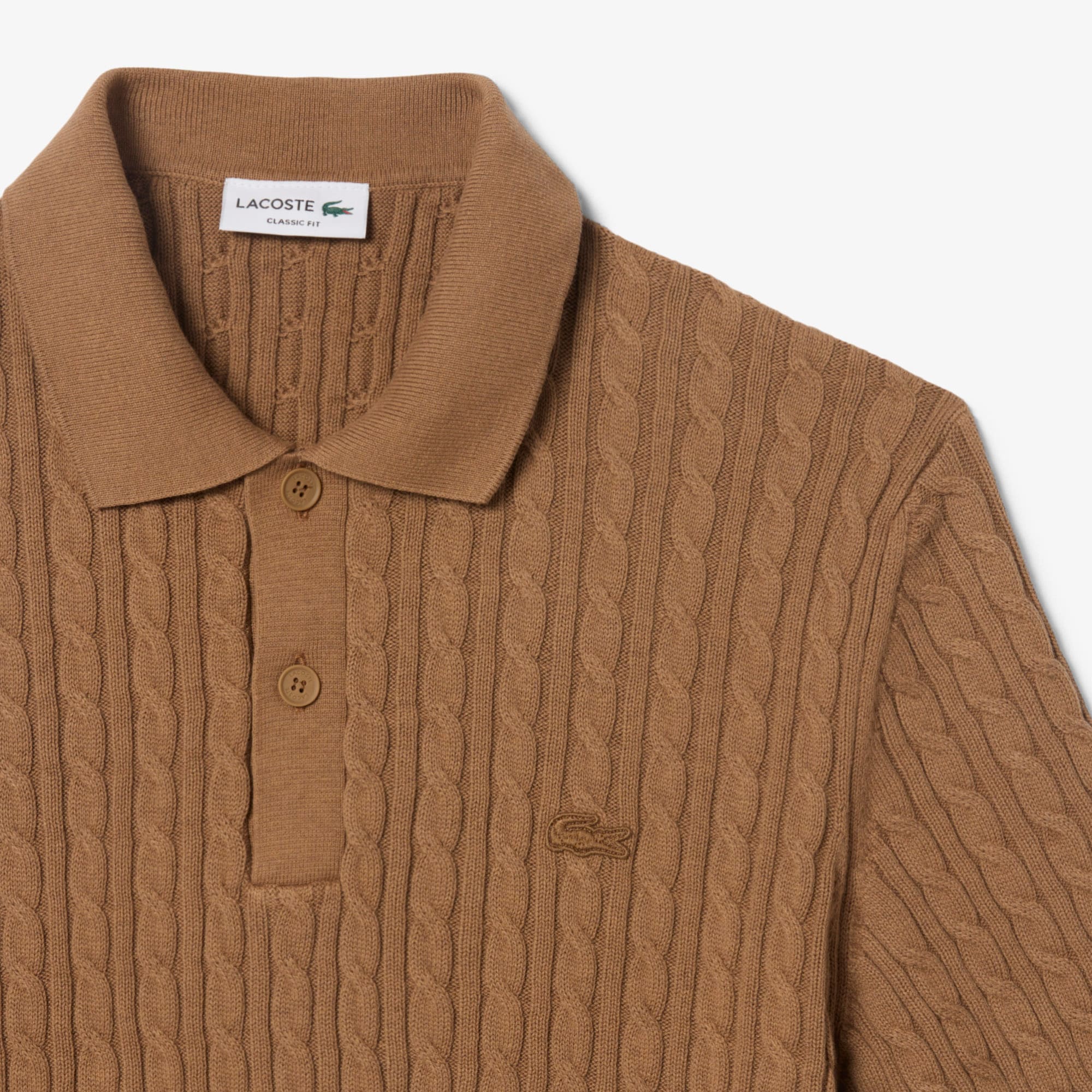 Classic Fit Cable Knit Cotton Polo Shirt image number 4