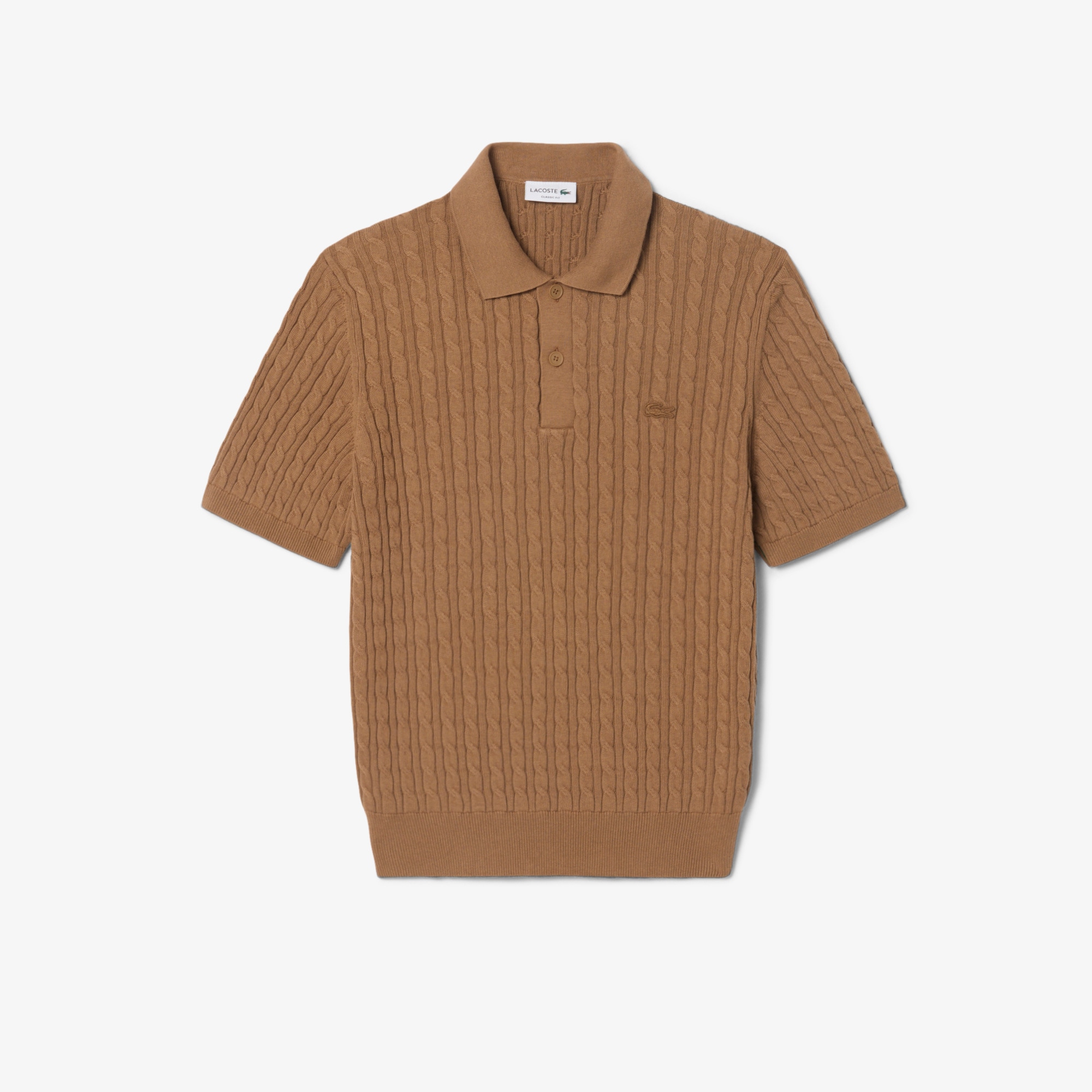Classic Fit Cable Knit Cotton Polo Shirt image number 3