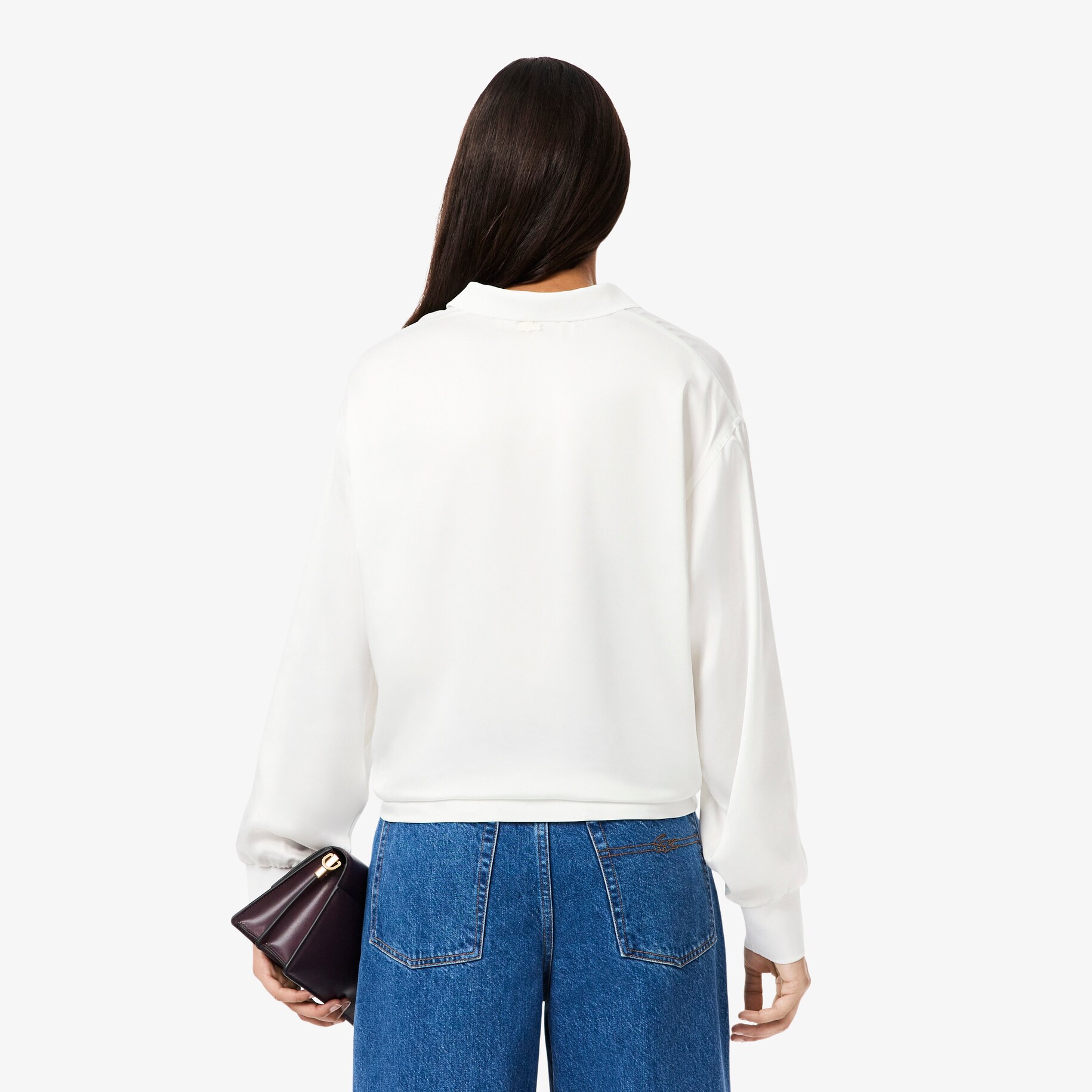 Long Sleeved Oversized Satin Polo Shirt image number 2