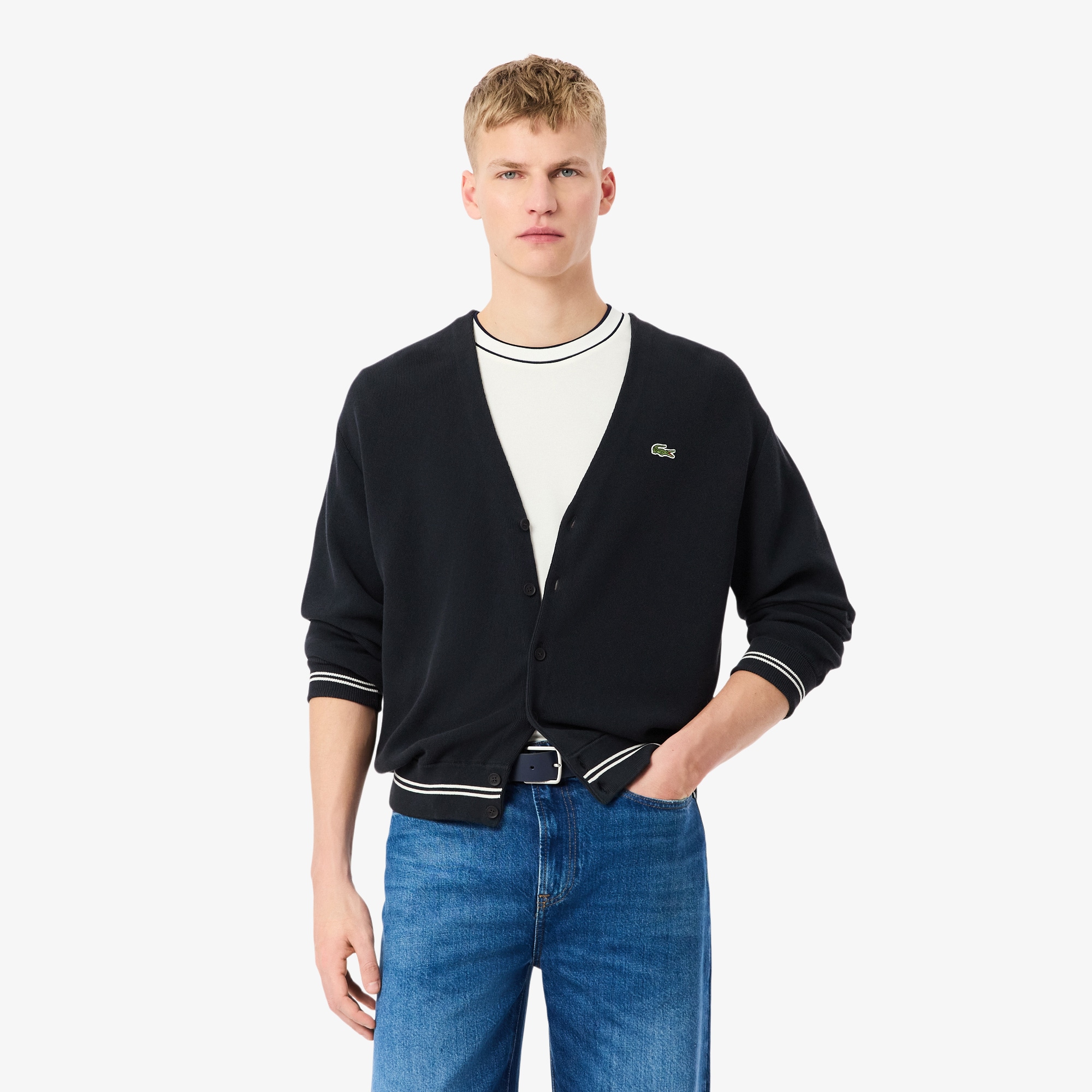 Relaxed Fit Stripe Detail Cotton Cardigan