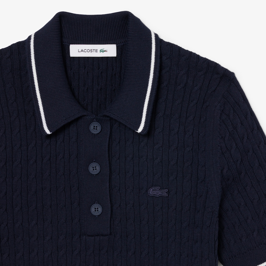 Striped Cable Knit Polo Collar Sweater image number 1