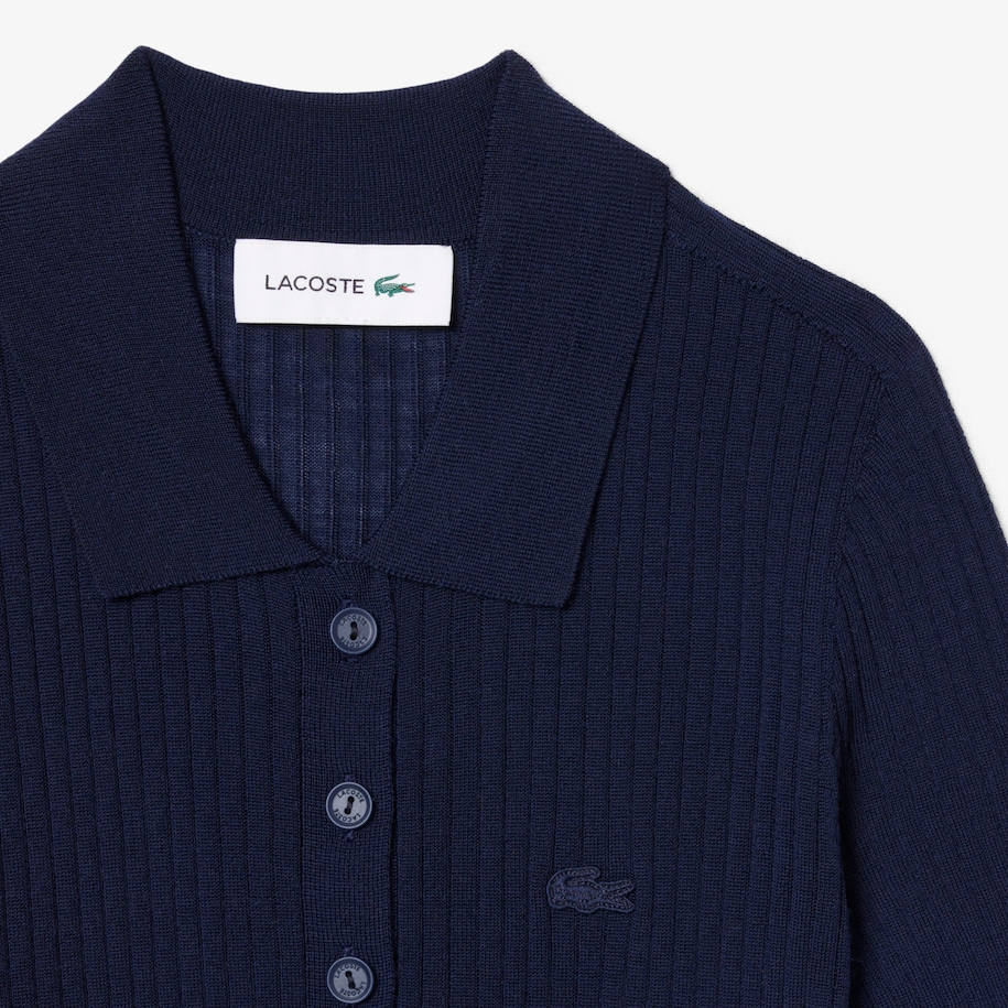 3D Rib Knit Polo Collar Merino Wool Sweater image number 4