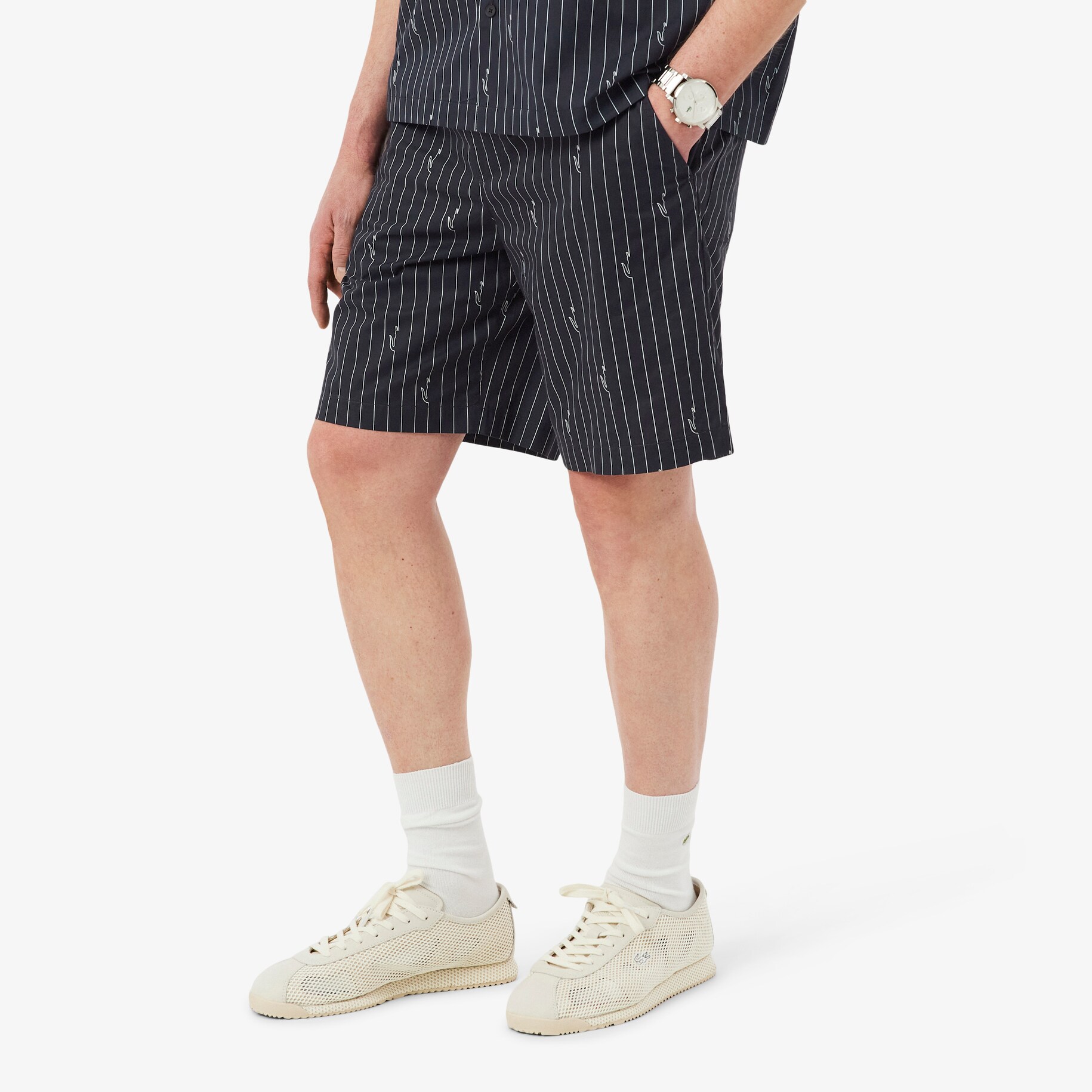 Crocodile Print Stripe Cotton Shorts image number 1
