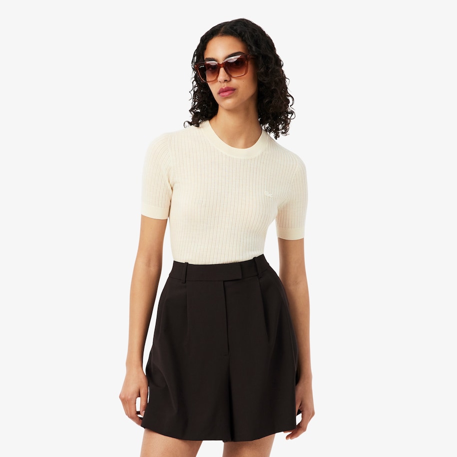 Short Sleeved Merino Wool Rib Knit Sweater image number 0