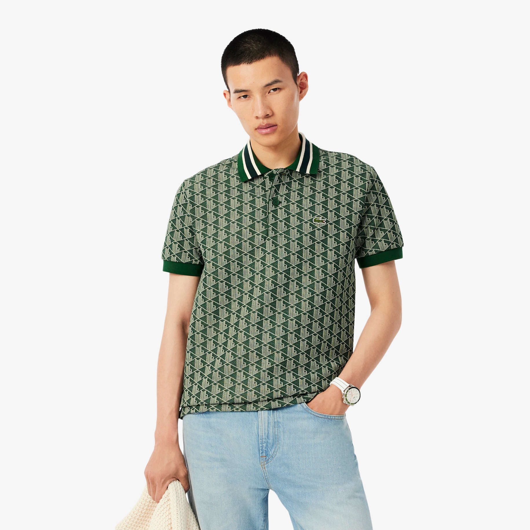 Classic Fit Contrast Collar Monogram Motif Polo Shirt image number 0
