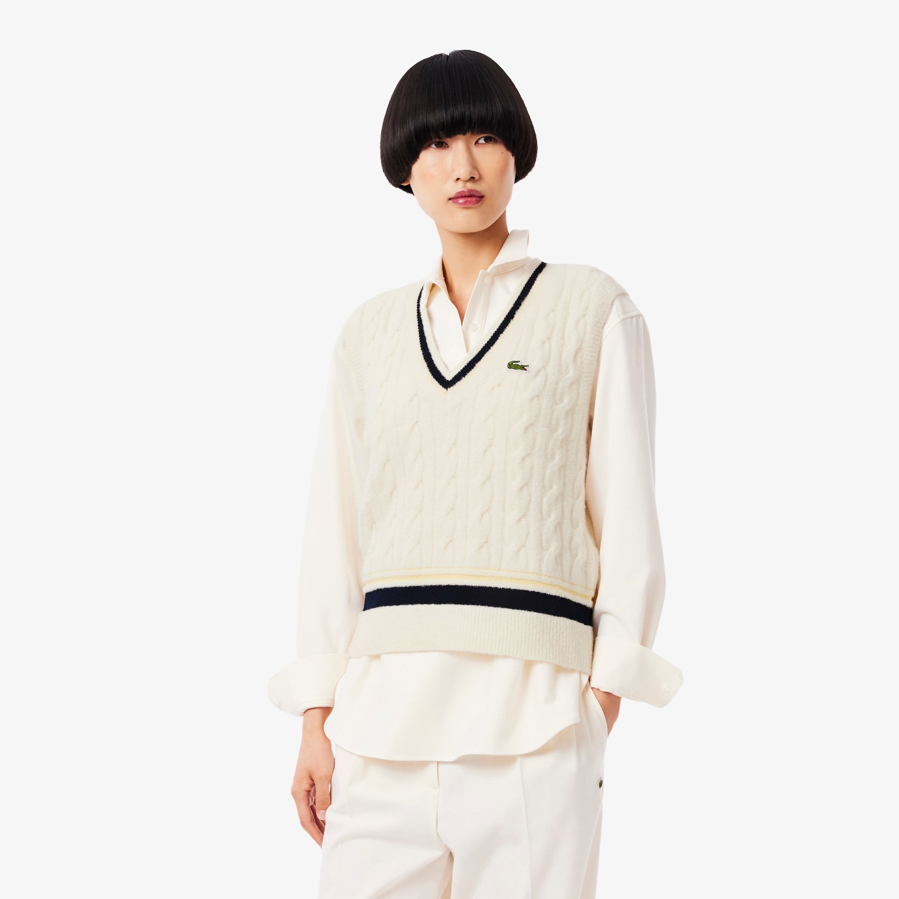Cable Knit Wool Sweater Vest image number 0