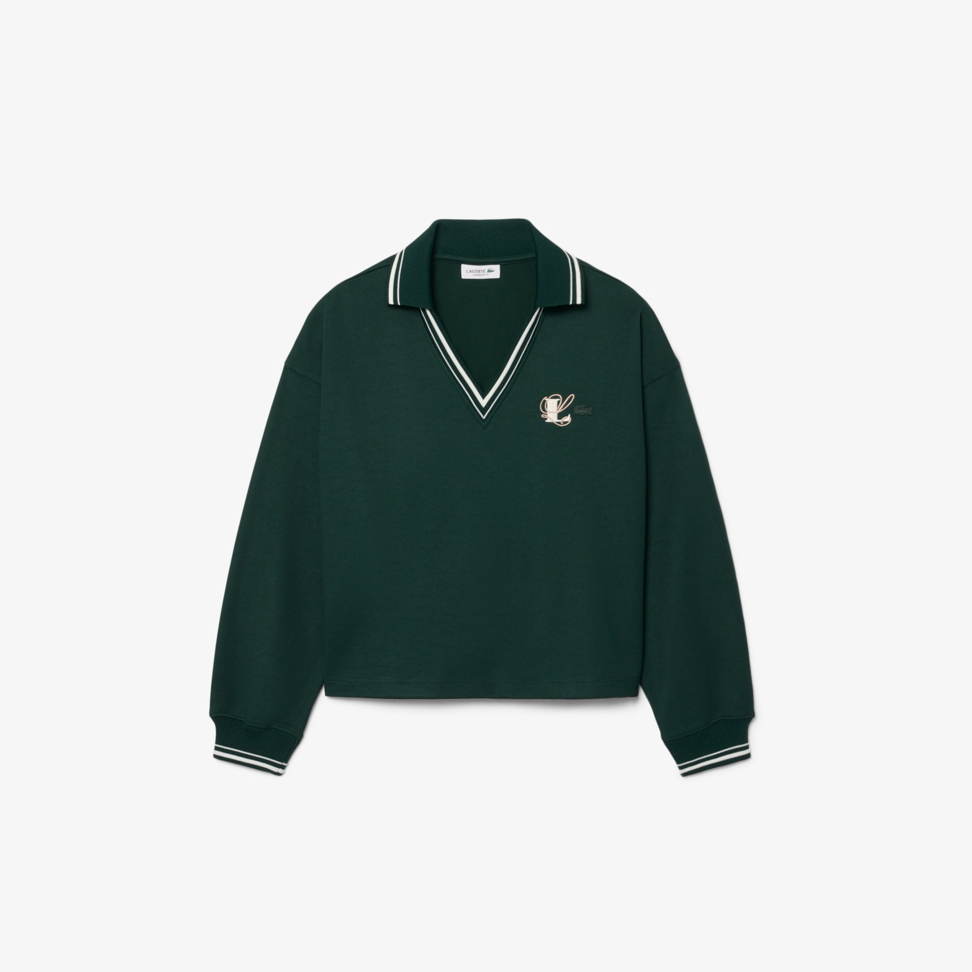 Oversized Embroidery Accent Polo Collar Sweatshirt image number 3