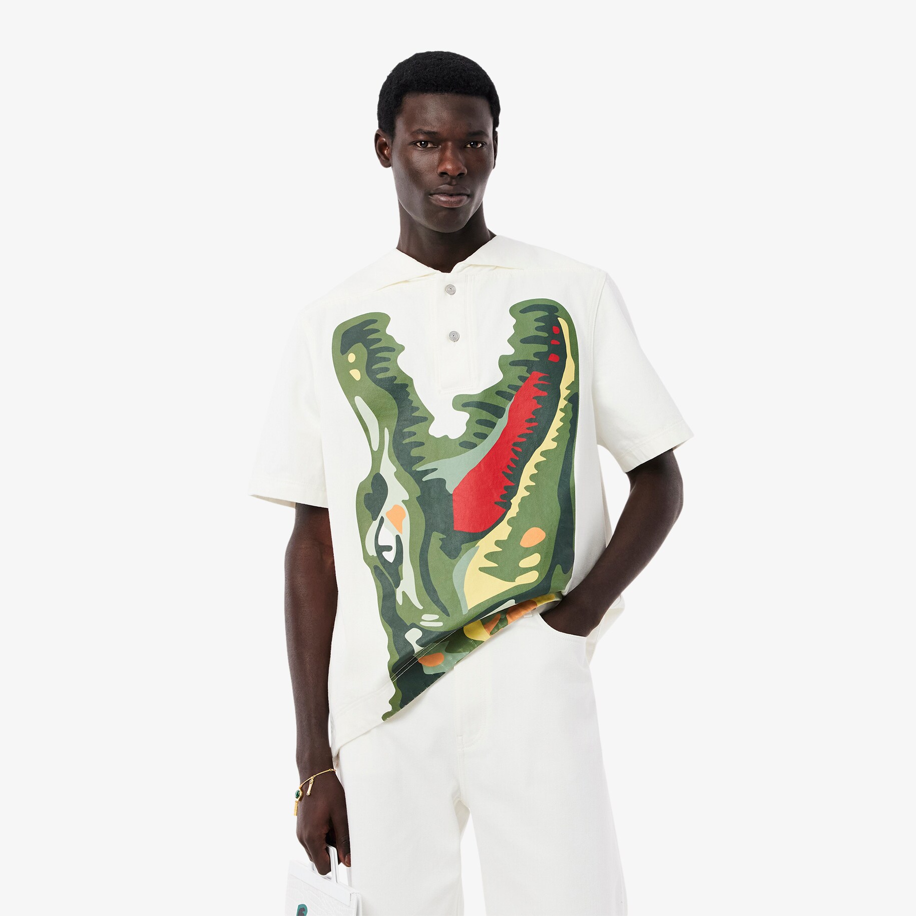 Runway Print Oversized Denim Polo image number 0