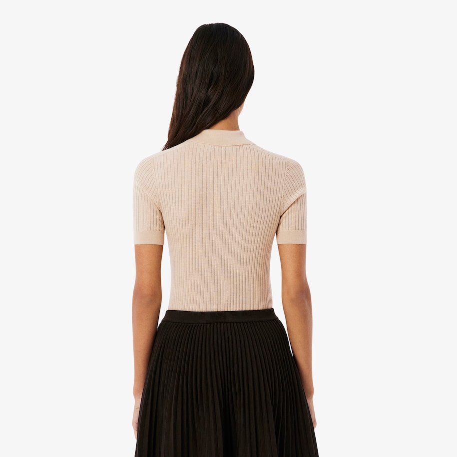 3D Rib Knit Polo Collar Merino Wool Sweater image number 2