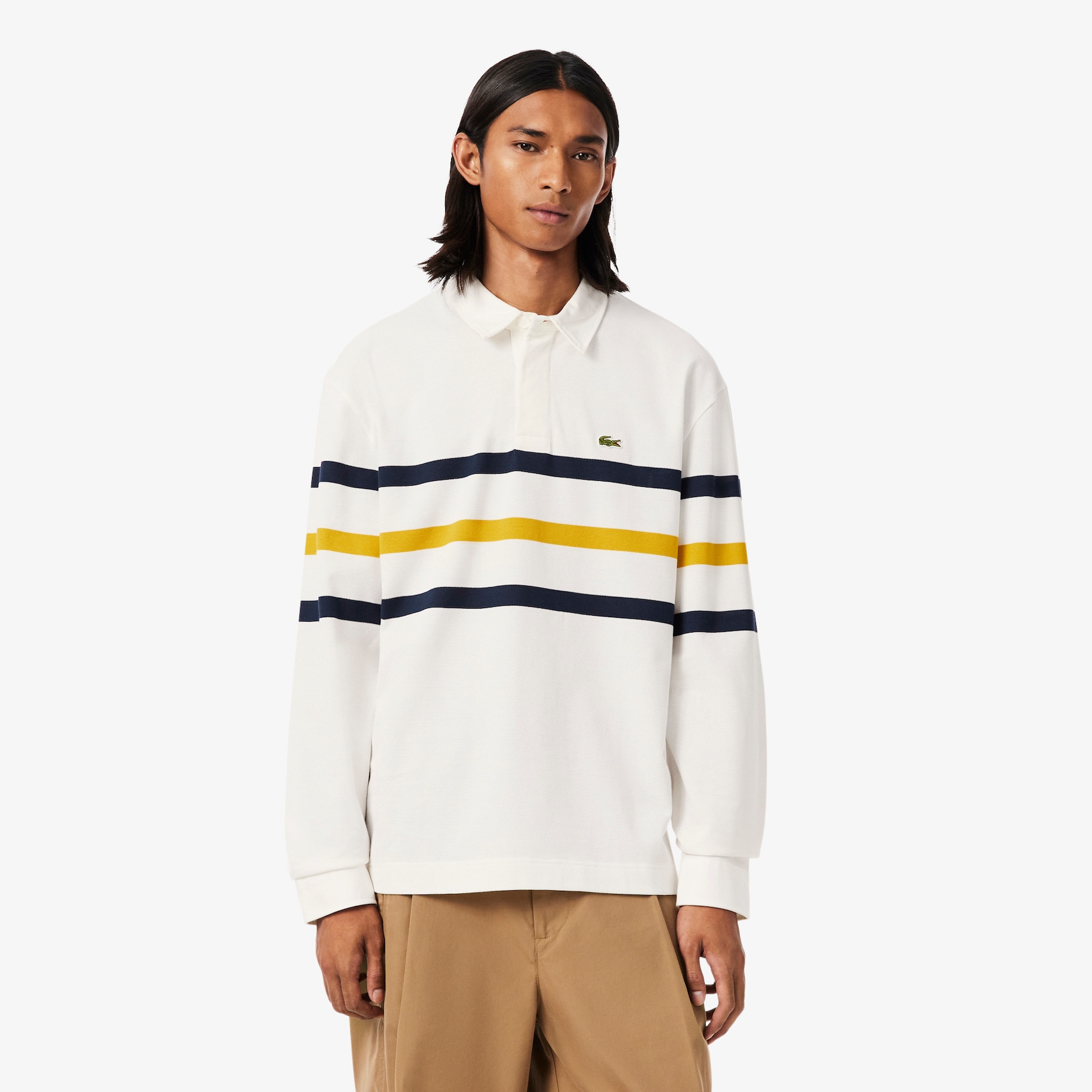 Relaxed Fit Striped Piqu&eacute; Rugby Polo Shirt image number 0