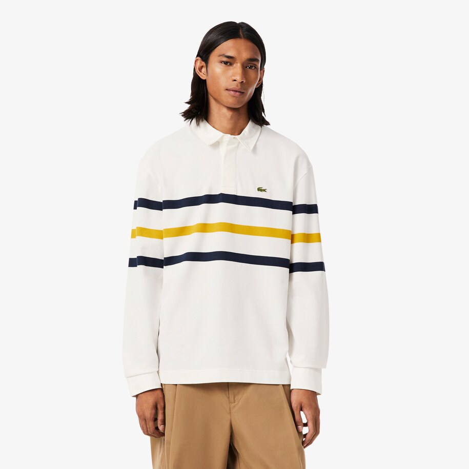 Relaxed Fit Striped Piqu&eacute; Rugby Polo Shirt image number 0