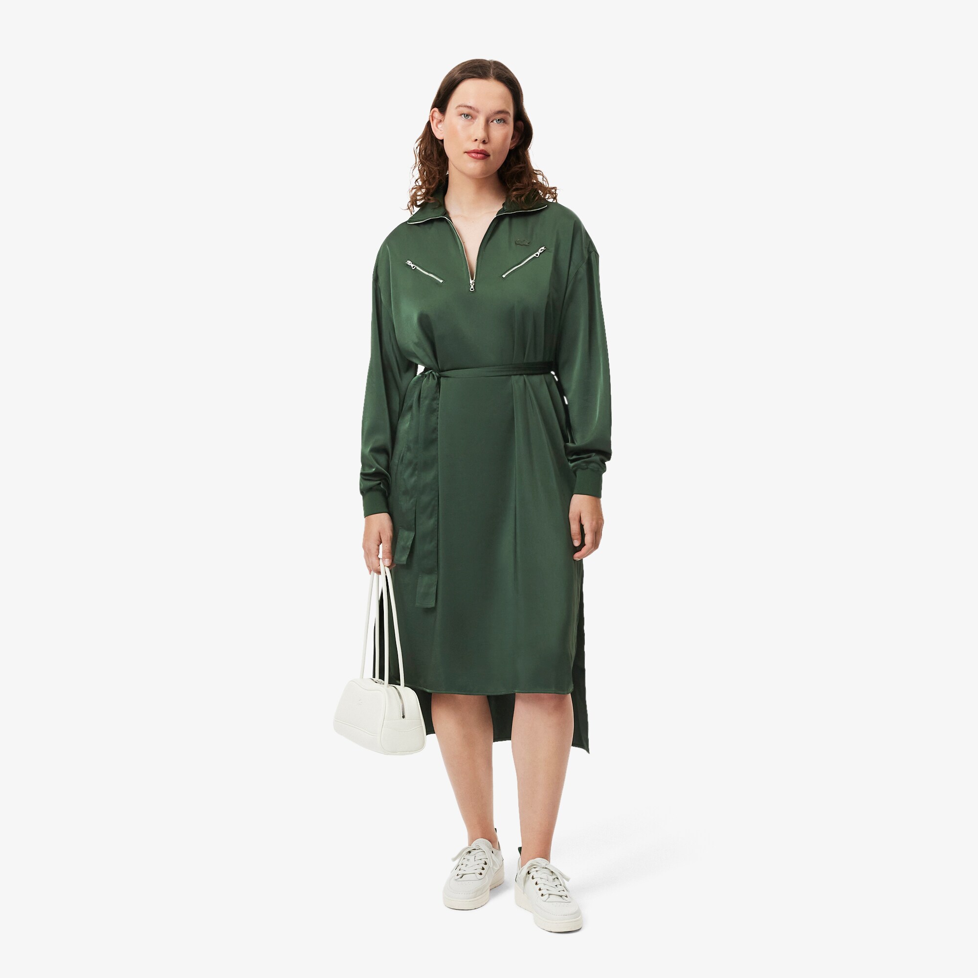 Long Sleeved Fluid Belted Dress image number 6