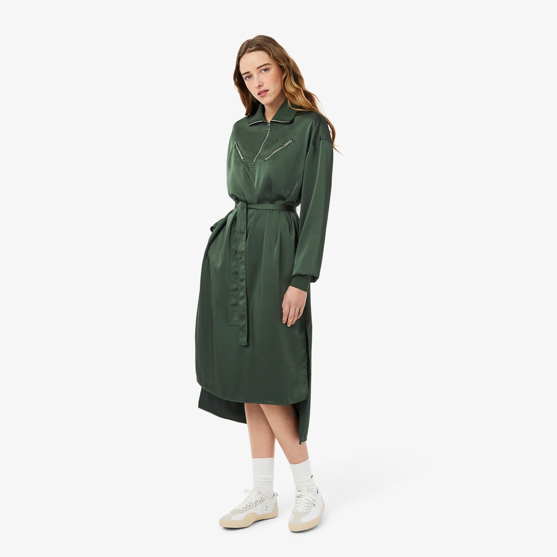Long Sleeved Fluid Belted Dress image number 0