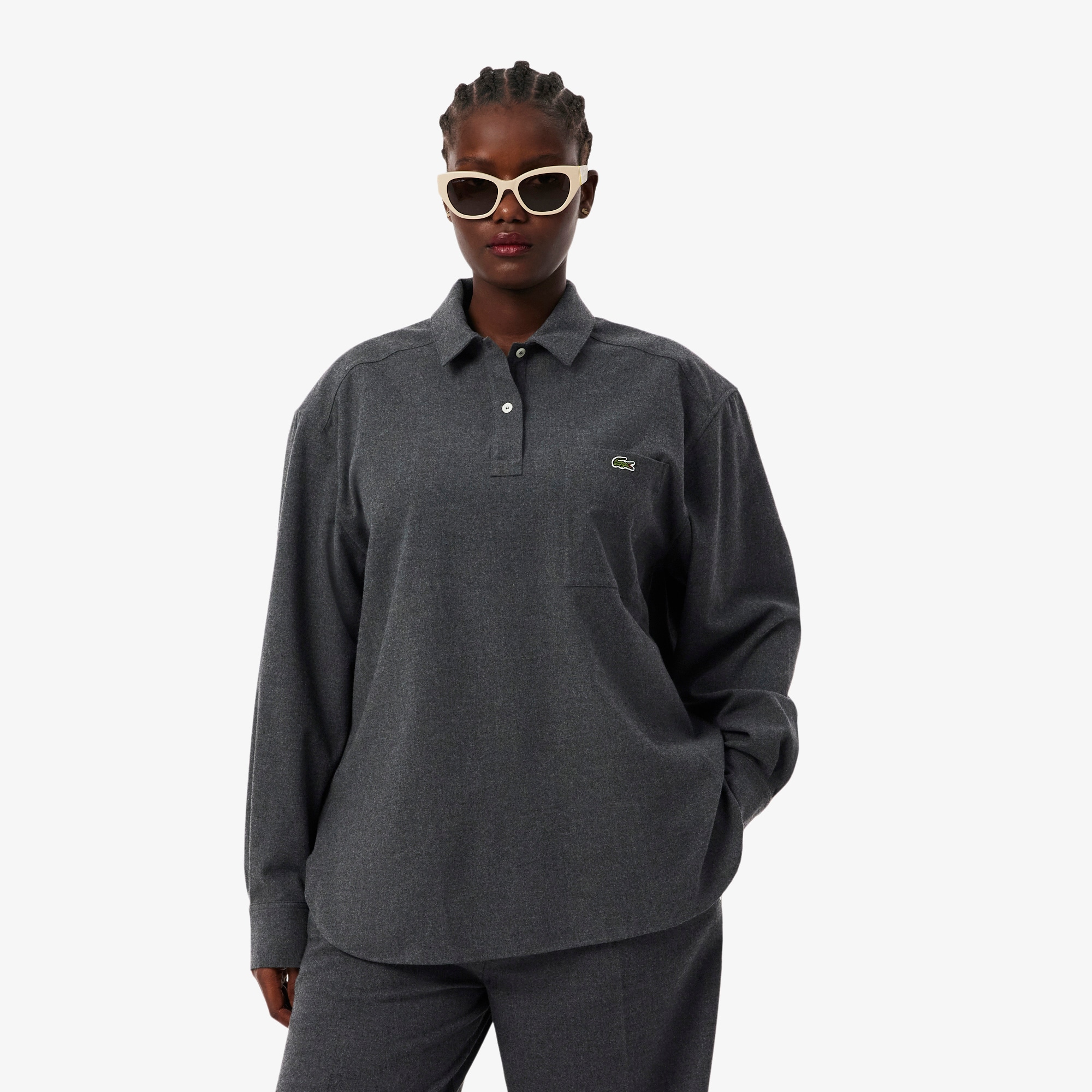 Oversized Polo Style Flannel Shirt image number 6
