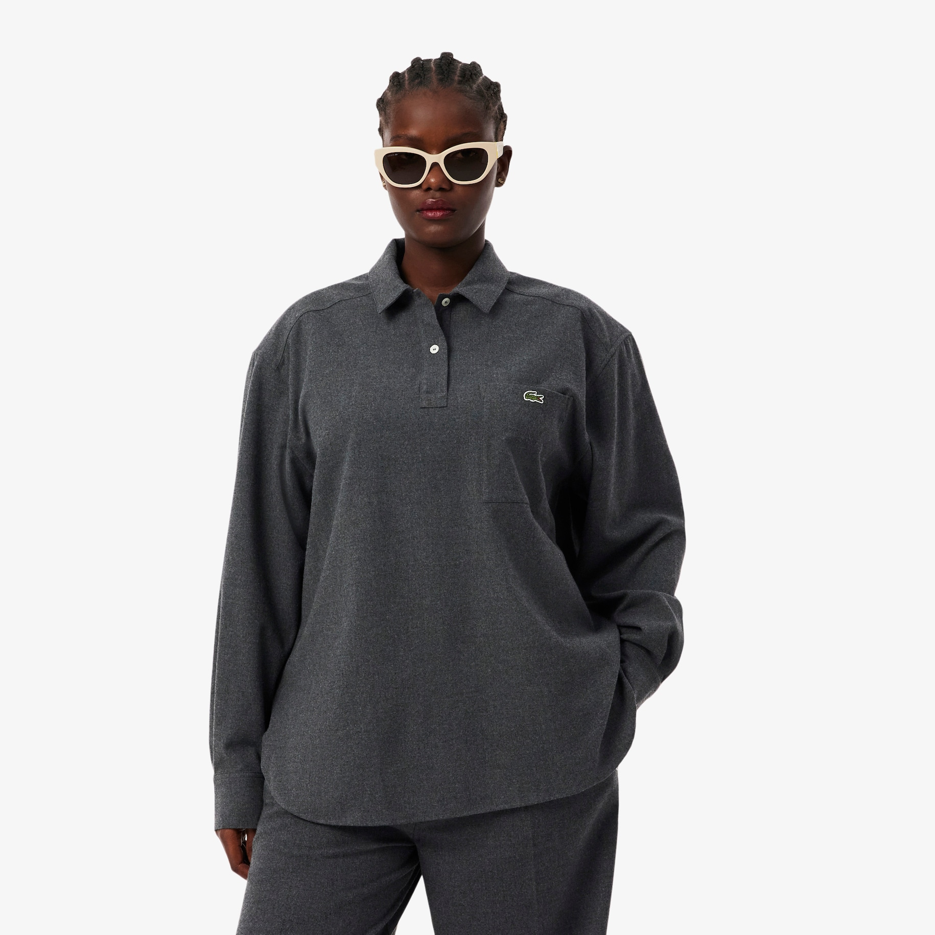 Oversized Polo Style Flannel Shirt image number 6