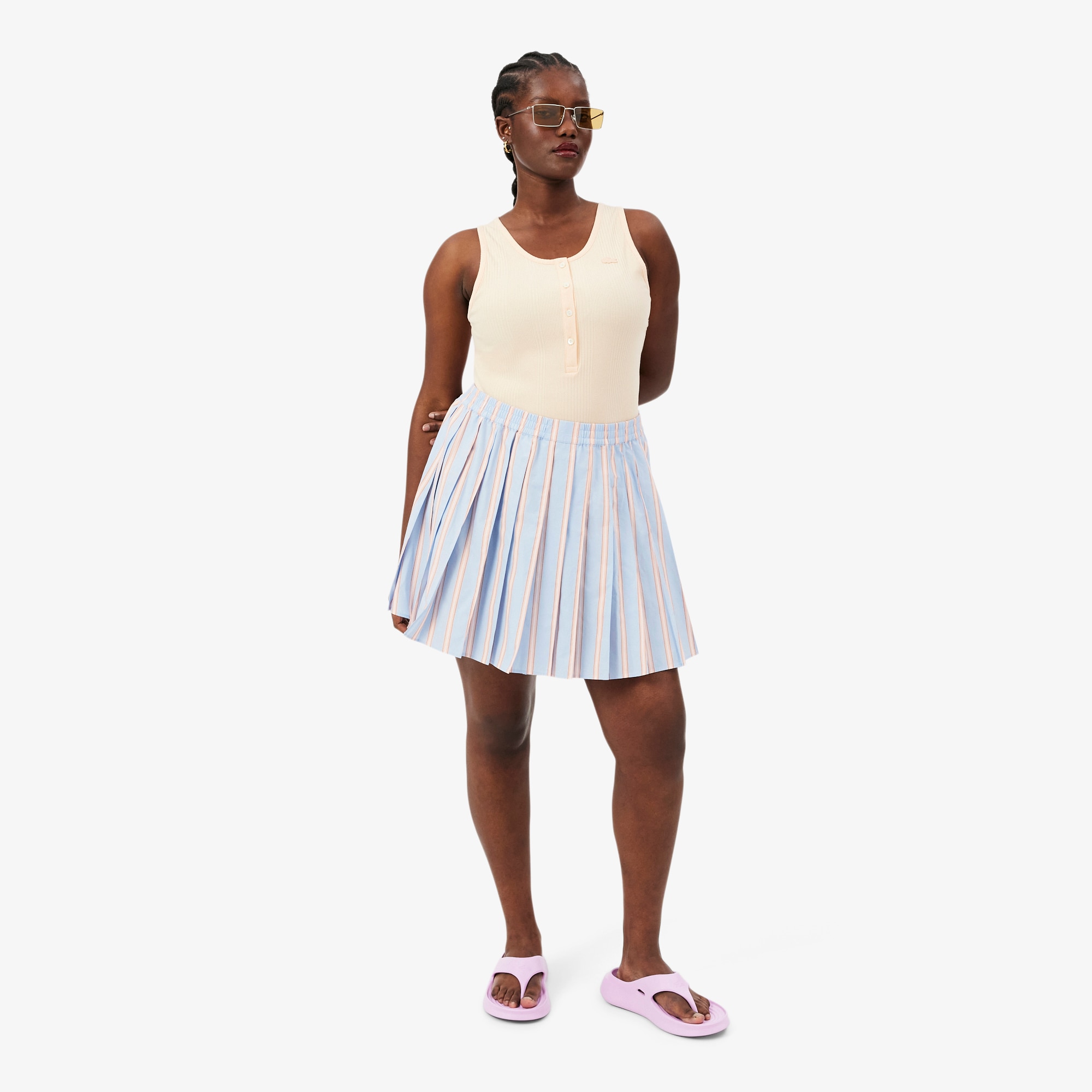 Poplin Short Striped Pleated Skirt image number 6