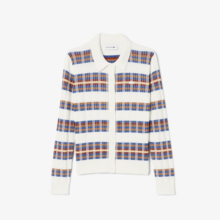 Ribbed Knit Long Sleeved Stripe Polo image number 3