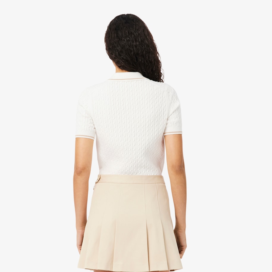 Striped Cable Knit Polo Collar Sweater image number 2
