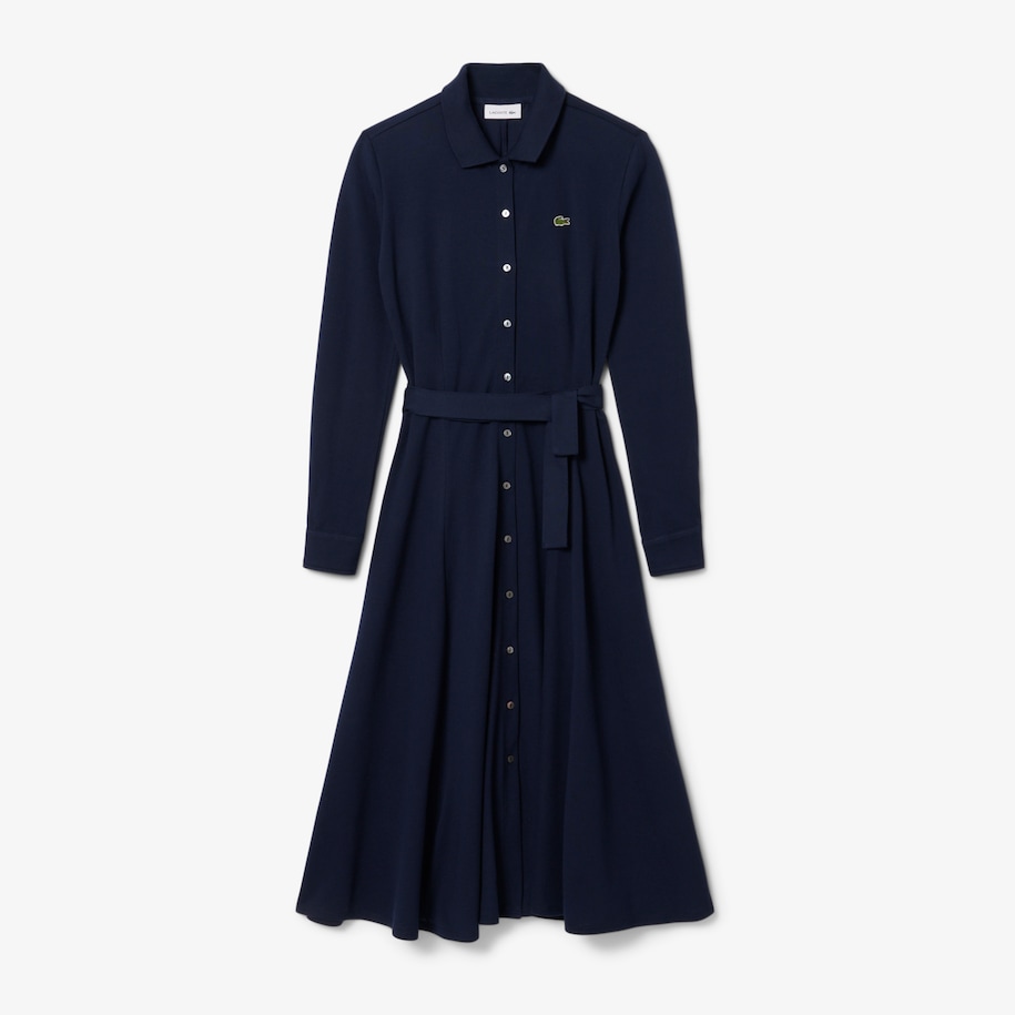 Polo Collar Belted Petit Piqu&eacute; Dress image number 3