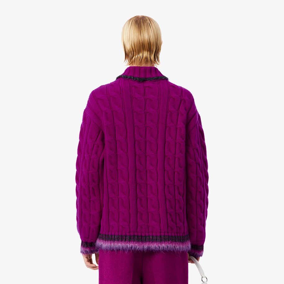 Runway Wool Polo Collar Cable Knit Sweater image number 2