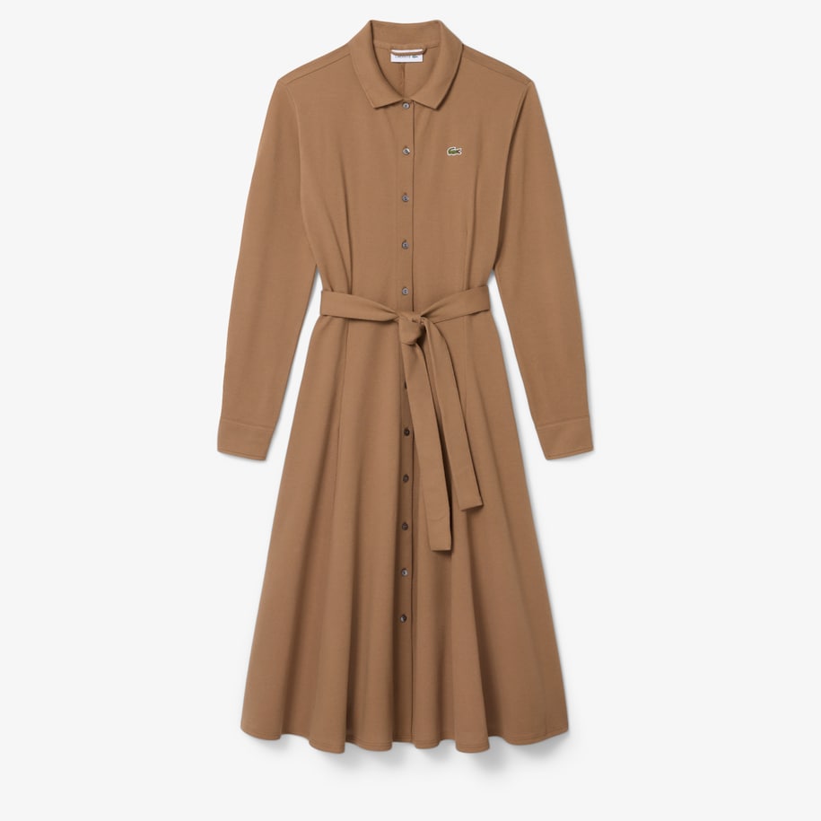 Polo Collar Belted Petit Piqu&eacute; Dress image number 3