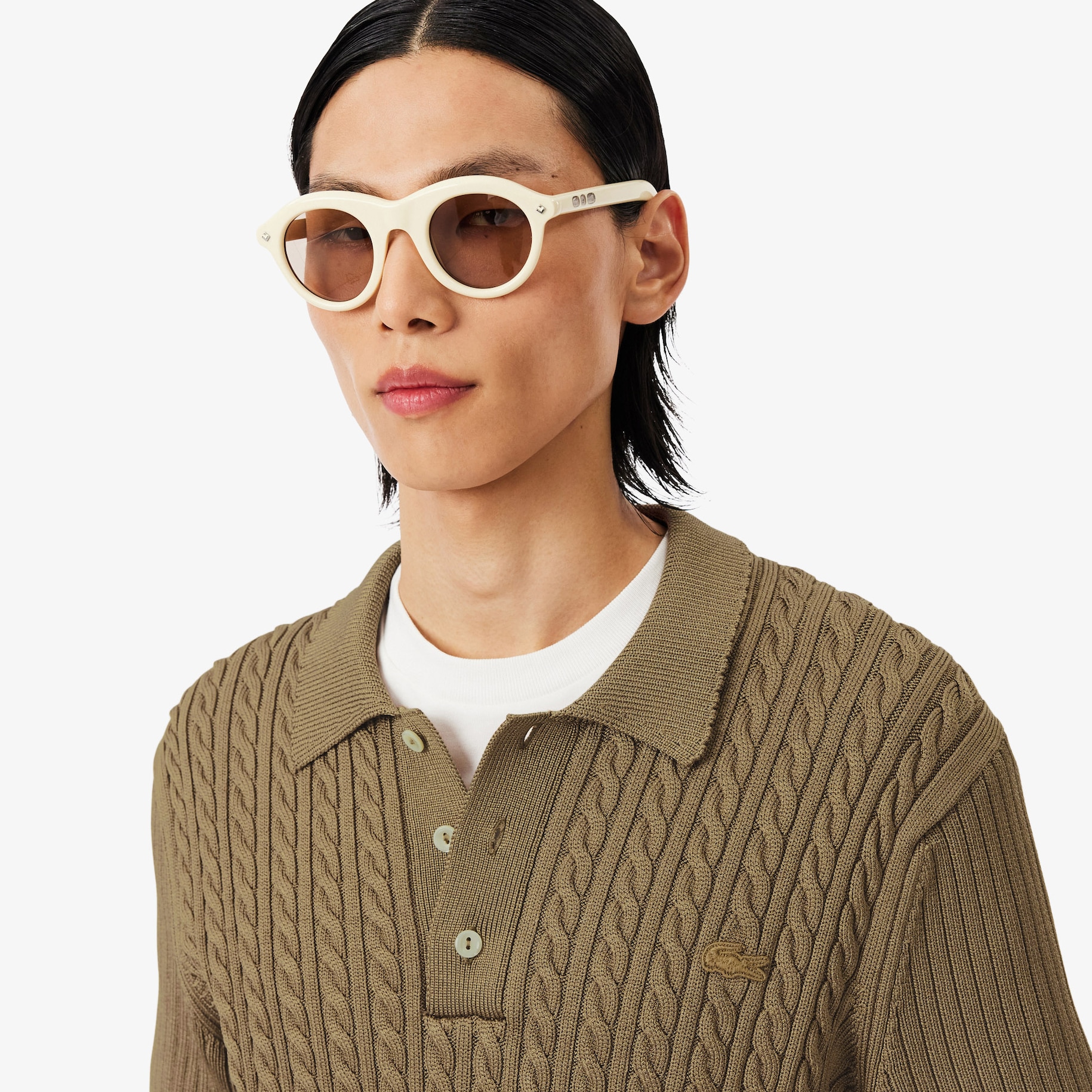 Runway Cable Knit Polo Collar Sweater image number 1