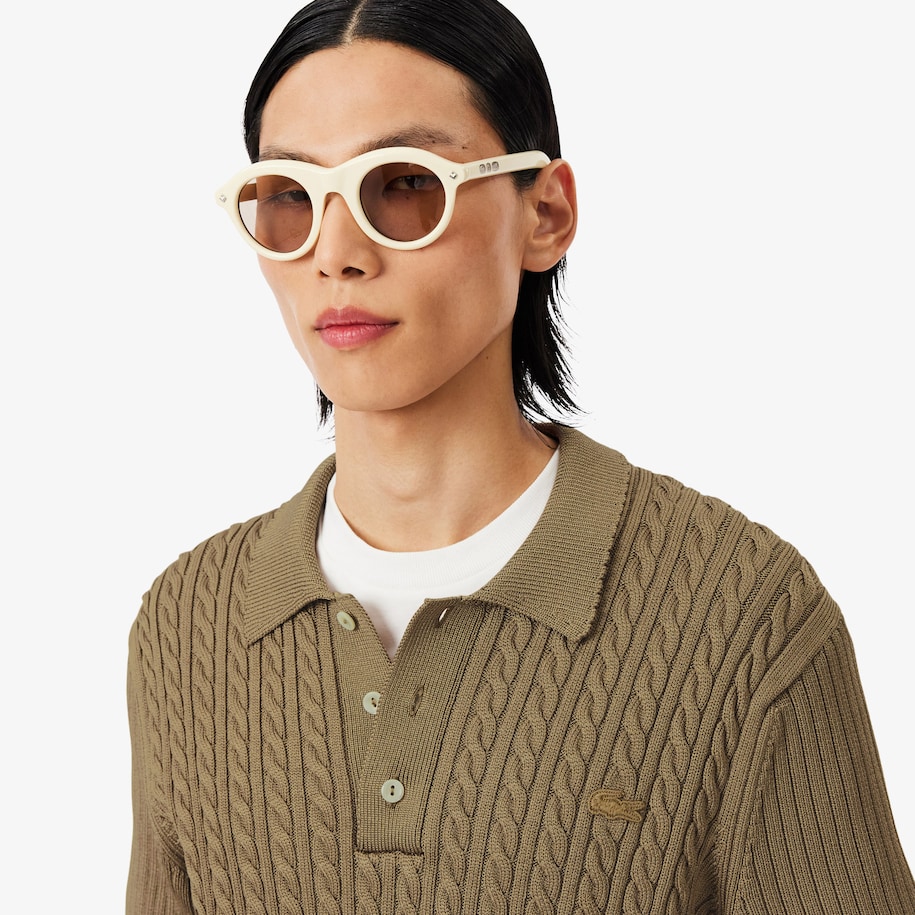 Runway Cable Knit Polo Collar Sweater image number 1