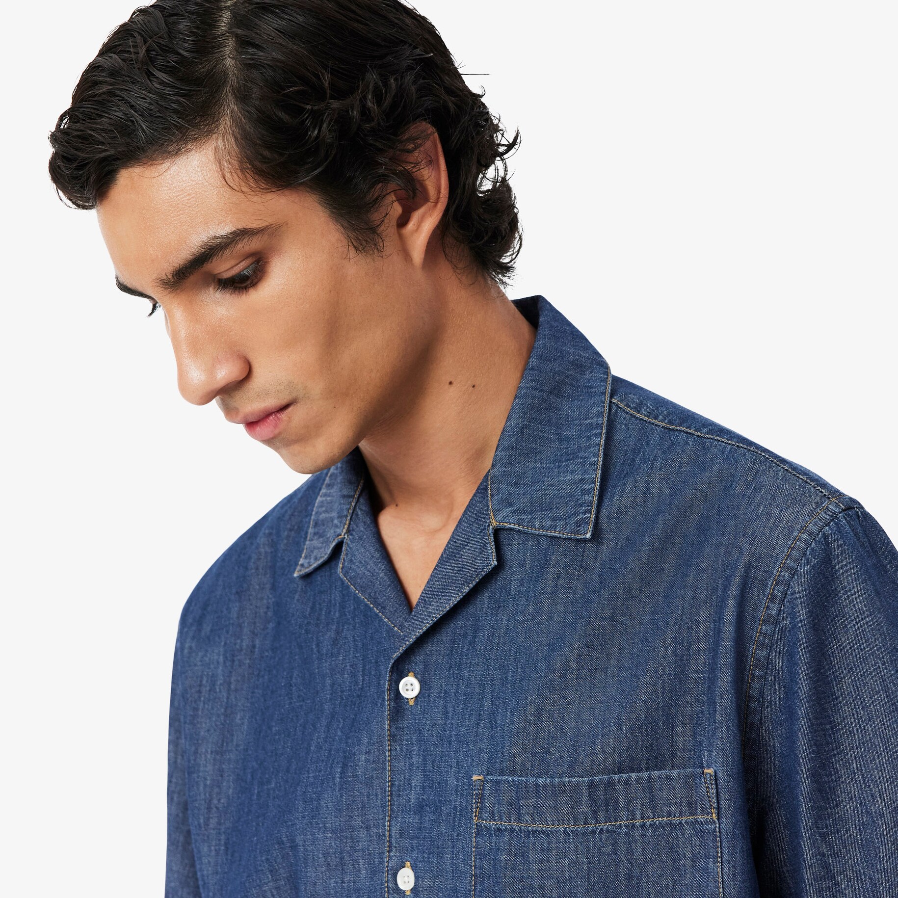 Relaxed Fit Open Neck Denim Shirt image number 1