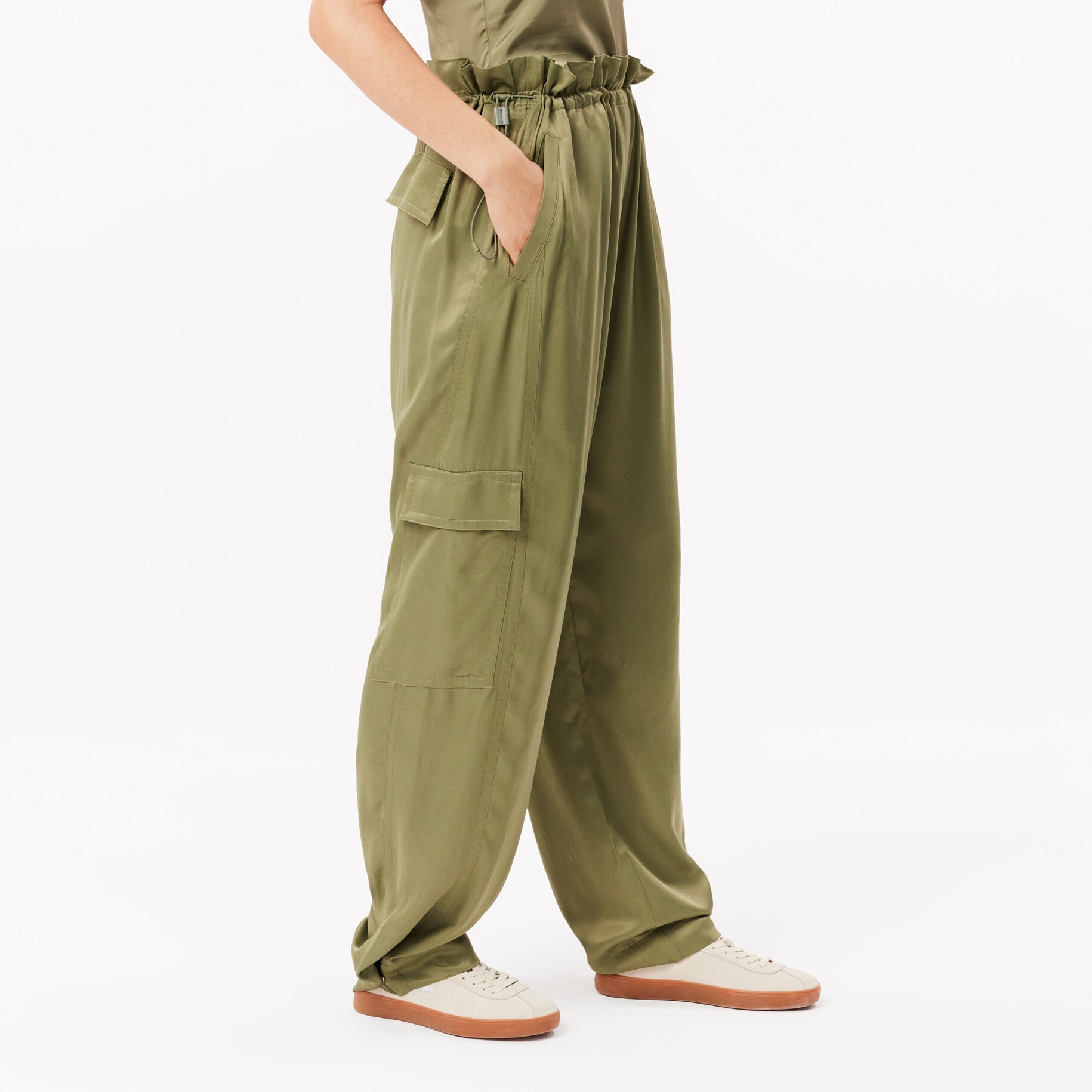 Oversized Satin Cargo Pants image number 1