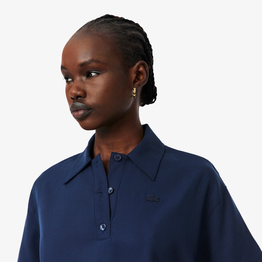 Oversized Fluid Twill Polo Shirt image number 1