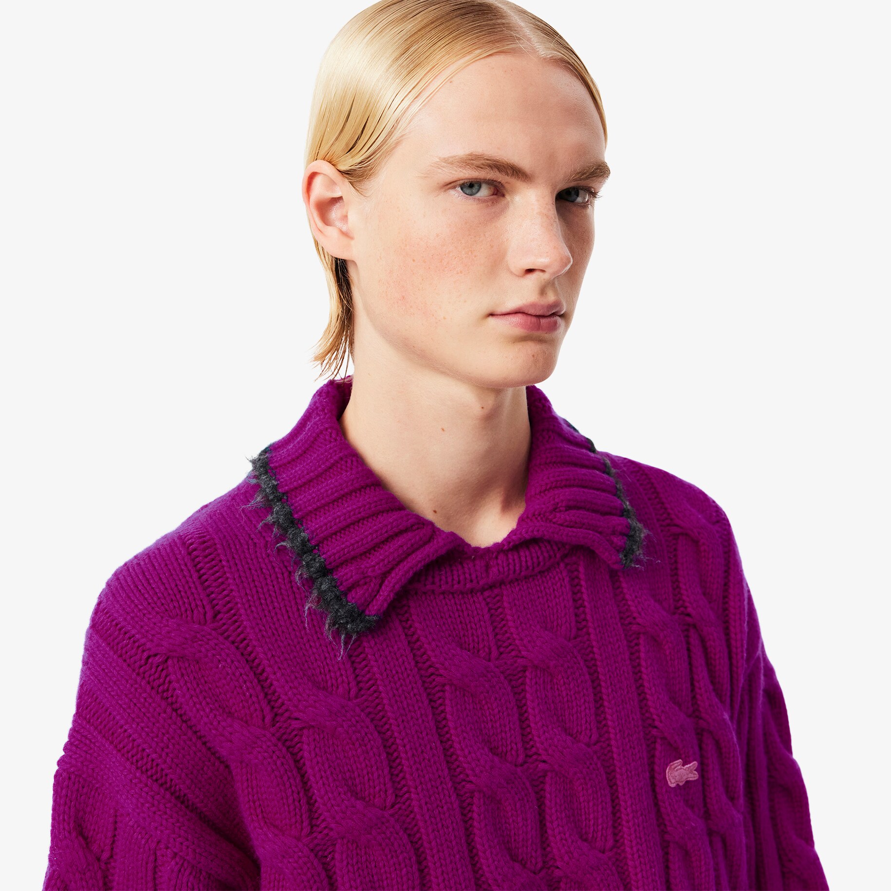 Runway Wool Polo Collar Cable Knit Sweater image number 1